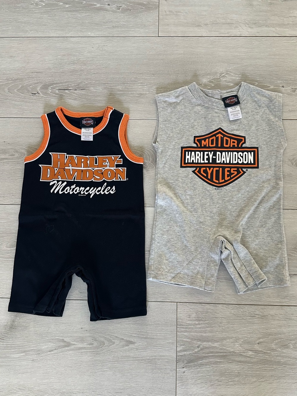 Harley-Davidson Black & Gray Baby Romper Set with Orange Logo 9-12M